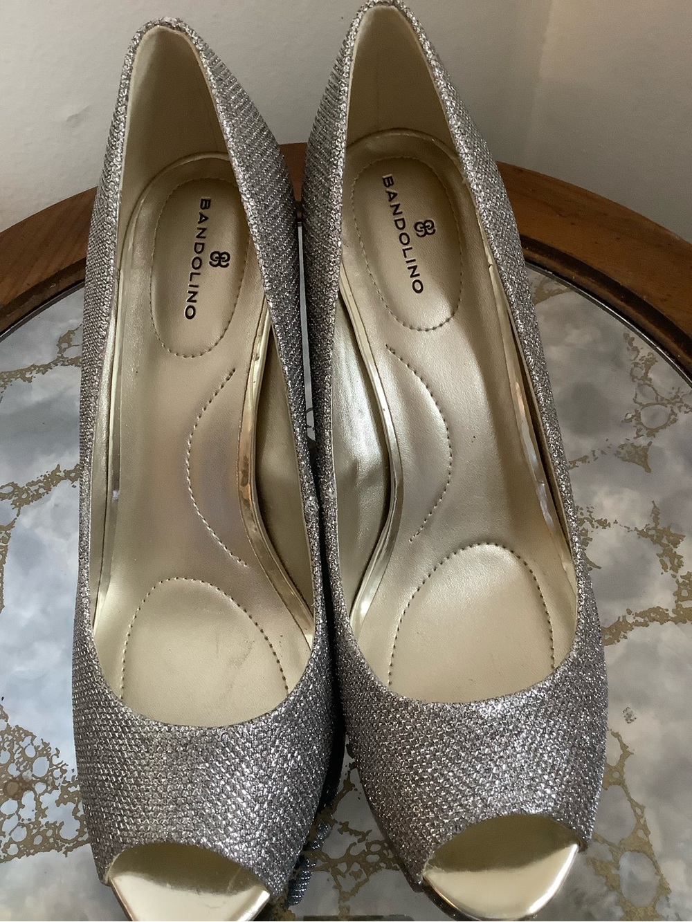 Bandolino Silver Glitter Open-Toe Pumps